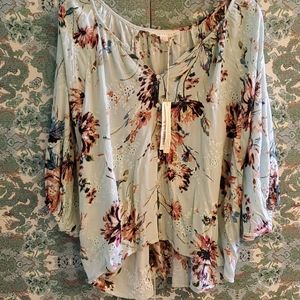 Love stitch eyelet floral peasant top